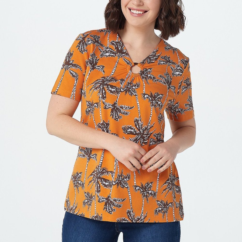 Printed Jersey palm tree V-Neck Short Sleeve Top